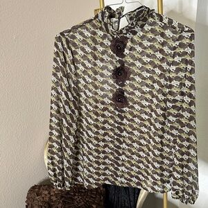 Anewsta Chic Patterned Women's Blouse with Floral Accents